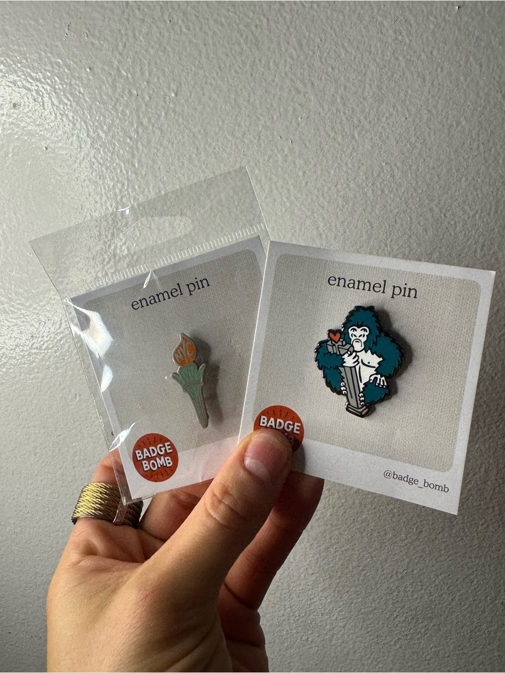 Enamel Pin Duo - Teal Gorilla & Orange Flower